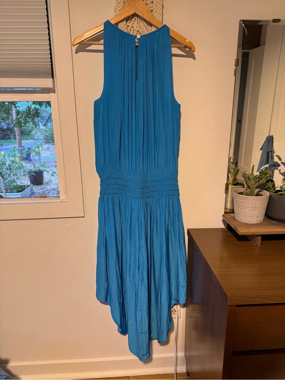 SALE Ramy Brook Women's Audrey Blue Smocked Midi Dress Size Large - Picture 5 of 9